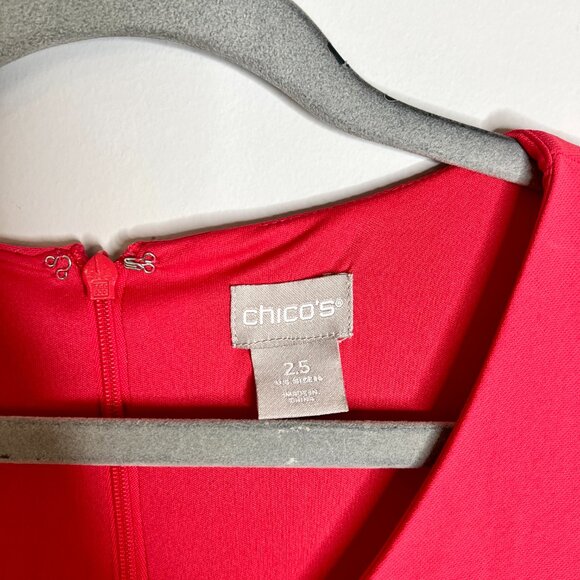 Chico's Ruffle Sleeve Jumpsuit Wide Leg Coral Pink V-Neck Classic Sz 2.5/14 - Picture 3 of 6